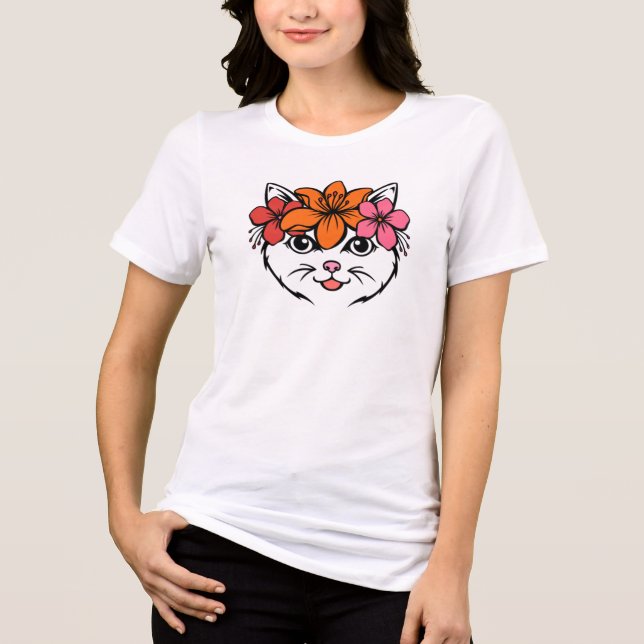 Cute Tropical Cat Tri-Blend Shirt (Front)