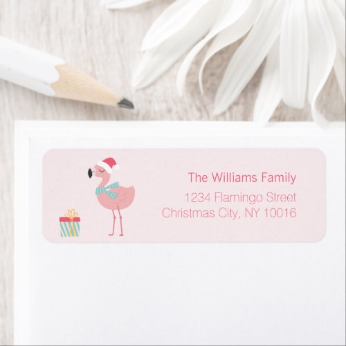 Cute Tropical Christmas Flamingo  Label