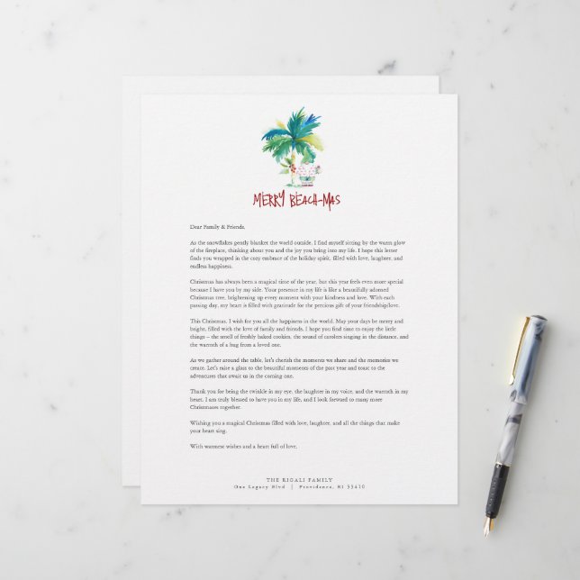 Cute Tropical Christmas Letterhead Template (Front/Back In Situ)