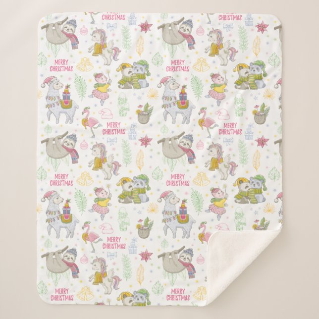 Cute Tropical Christmas Sherpa Blanket (Front)