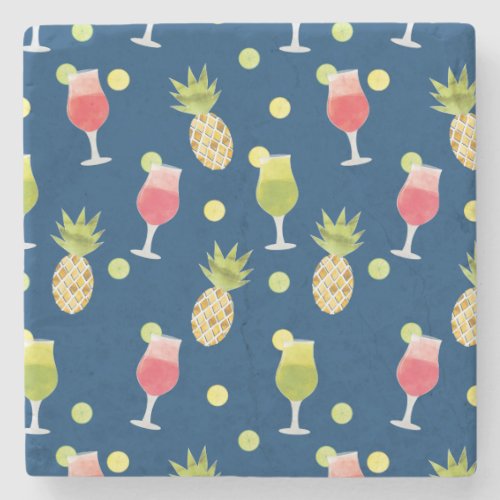 Cute Tropical Cocktail  Fruit Pattern Stone Coaster