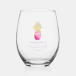  Cute Tropical Colorful Pineapple Bachelorette Stemless Wine Glass