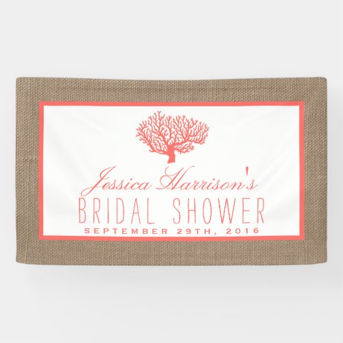 Cute Tropical Coral Beach Burlap Bridal Shower Banner