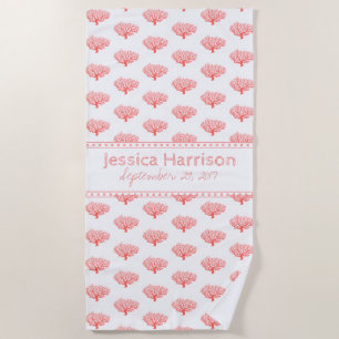 Cute Tropical Coral Custom Beach Towel