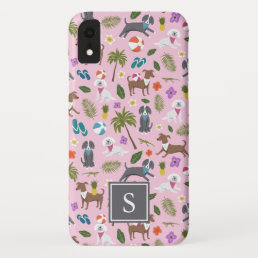 Cute Tropical Dog Pattern | Monogram | Pink iPhone XR Case