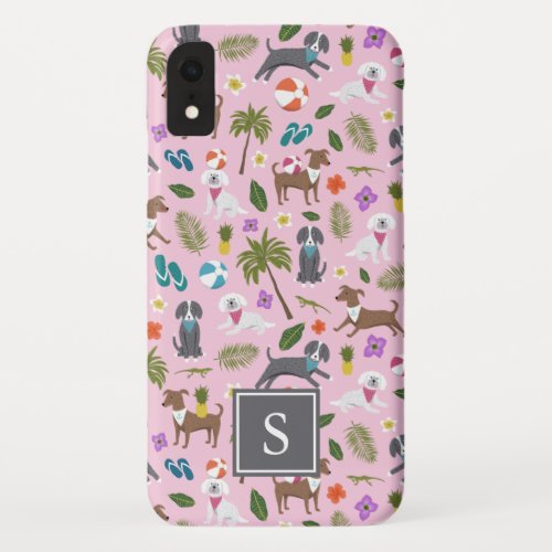 Cute Tropical Dog Pattern  Monogram  Pink iPhone XR Case