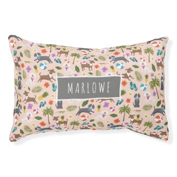 Cute Tropical Dog Pattern Personalized | Peach Pet Bed by MabelandMoe at Zazzle