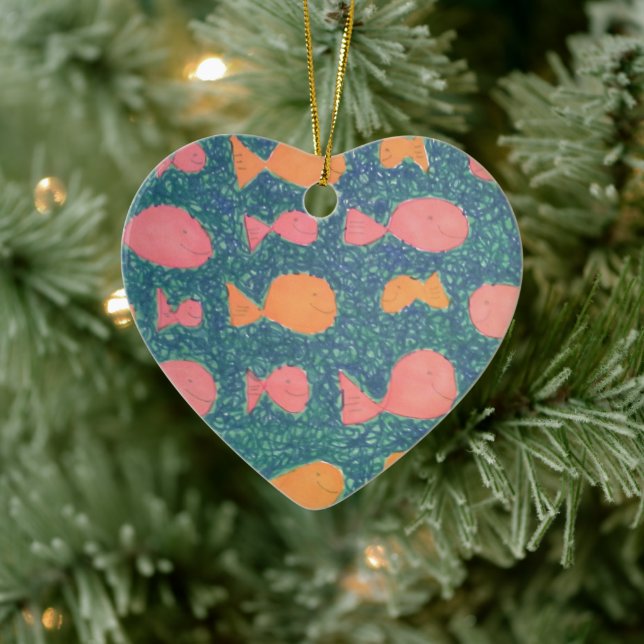 Cute Tropical Fish Print Ceramic Ornament (Tree)