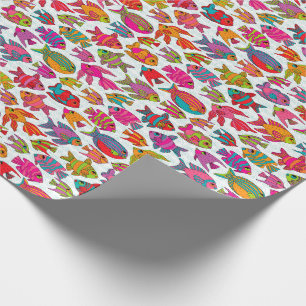 Cute Tropical Fish Red Turquoise Purple Pattern Wrapping Paper