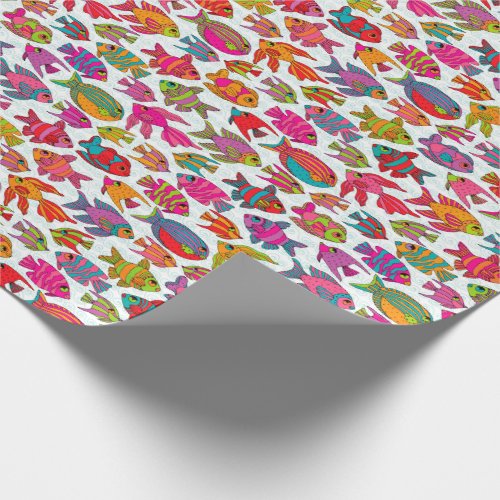 Cute Tropical Fish Red Turquoise Purple Pattern Wrapping Paper