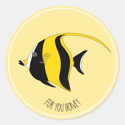 Cute tropical fish with yellow and black stripes classic round sticker