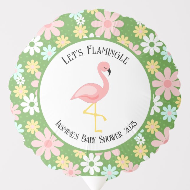 Cute Tropical Flamingo and Retro Daisy Flower  Balloon (Front)