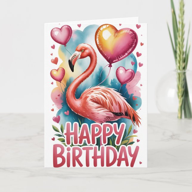 Cute Tropical Flamingo Birthday Card (Front)