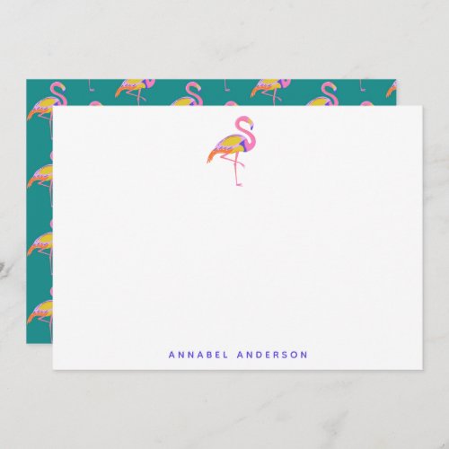 Cute Tropical Flamingo Green Purple Personalized Thank You Card