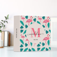 Cute Tropical Flamingo Leaves Pink Monogram Recipe