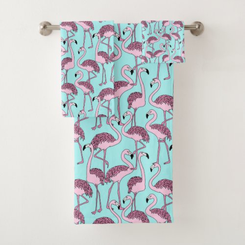 Cute Tropical Flamingo Pattern Bathroom Towel Set