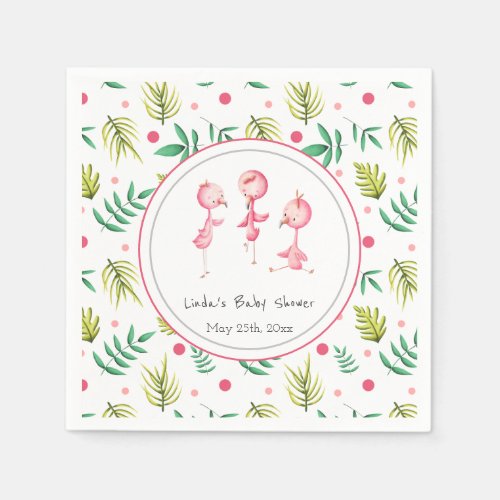 Cute Tropical Flamingo Personalized Baby Shower Napkins