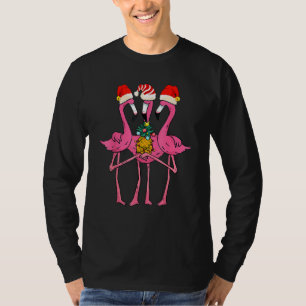 Cute Tropical Flamingos and Pineapple Christmas in T-Shirt