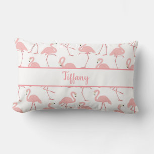 Cute Tropical Flamingos Pink and White Lumbar Pillow