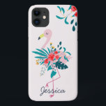 Cute Tropical Floral Flamingo iPhone 11 Case<br><div class="desc">Pretty floral flamingo personalised case.</div>