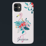 Cute Tropical Floral Flamingo iPhone 11 Case<br><div class="desc">Pretty floral flamingo personalised case.</div>