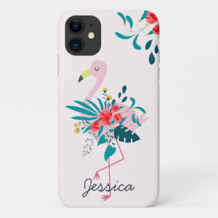 Cute Tropical Floral Flamingo iPhone 11 Case