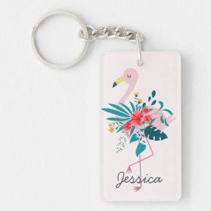 Cute Tropical Floral Flamingo Keychain
