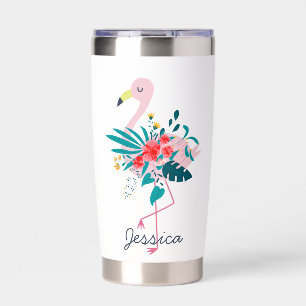 Cute Tropical Floral Flamingo Personalised Insulated Tumbler