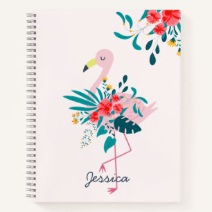 Cute Tropical Floral Flamingo Personalised Notebook