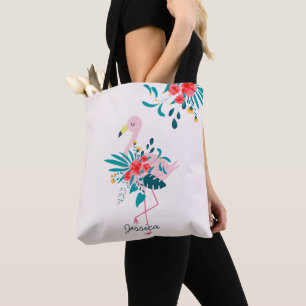 Cute Tropical Floral Flamingo Personalised Tote Bag