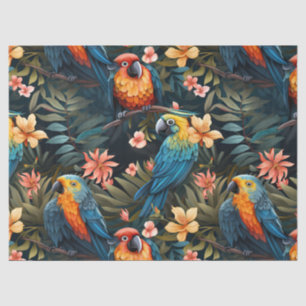 Cute Tropical Floral Jungle Birds Decoupage Tissue Paper