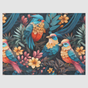 Cute Tropical Floral Jungle Birds Decoupage Tissue Paper