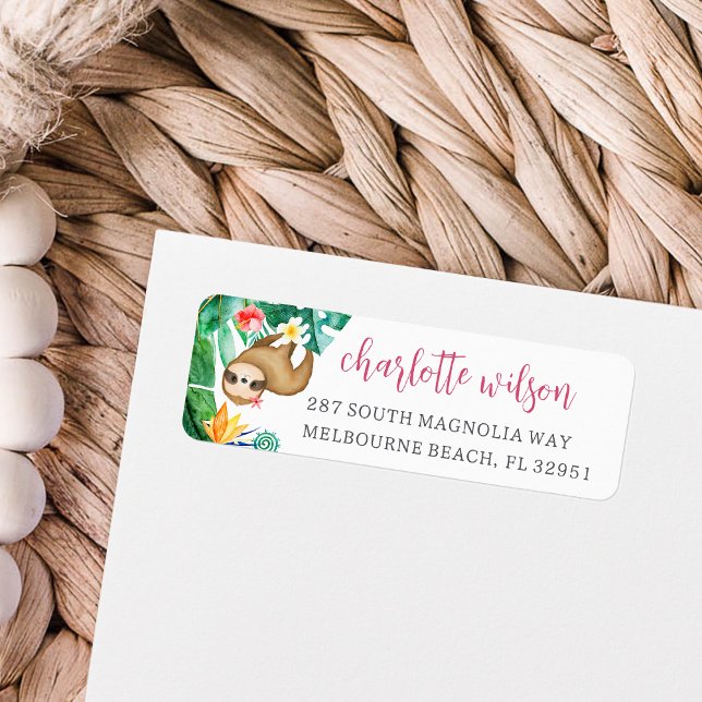 Cute Tropical Floral Sloth Return Address Label (Creator Uploaded)