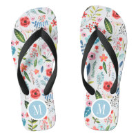 Cute Tropical Flowers & Leafs Botanical Pattern Flip Flops
