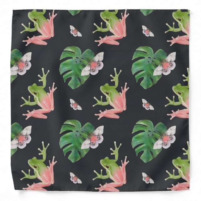 Cute Tropical Frog and Butterfly Pattern Bandana (Front)