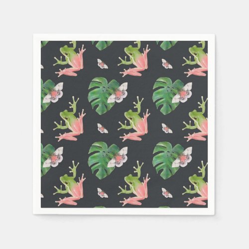 Cute Tropical Frog and Butterfly Pattern Napkins