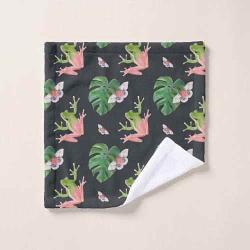 Cute Tropical Frog and Butterfly Pattern Wash Cloth