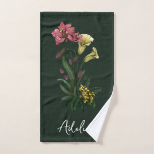 Cute Tropical Frog and Lily Botanical Floral Art Bath Towel Set