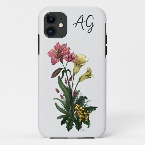 Cute Tropical Frog and Lily Botanical Floral Art iPhone 11 Case