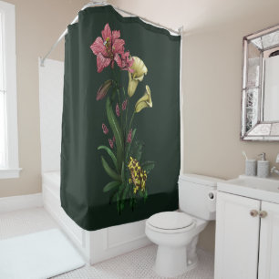 Cute Tropical Frog and Lily Botanical Floral Art Shower Curtain