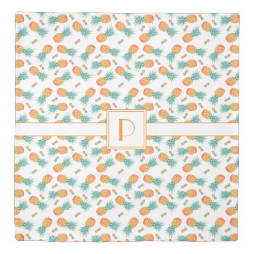 Cute Tropical Fruit Pineapple Pattern Monogram Duvet Cover