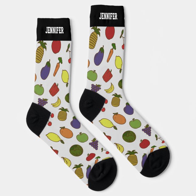 Cute Tropical Fruit Veggie Pattern Personalized Socks (Right)