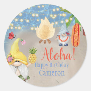 Cute Tropical Gnomes on the Beach Luau Party Classic Round Sticker