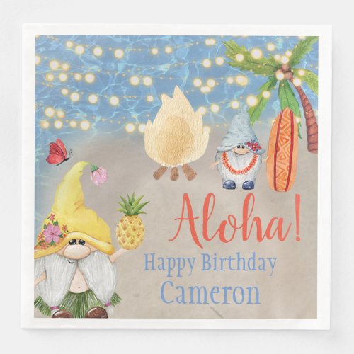 Cute Tropical Gnomes on the Beach Luau Party Paper Dinner Napkins