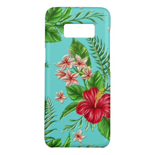 Cute Tropical Hibiscus Flower On Aqua Turquoise Case_Mate Samsung Galaxy S8 Case