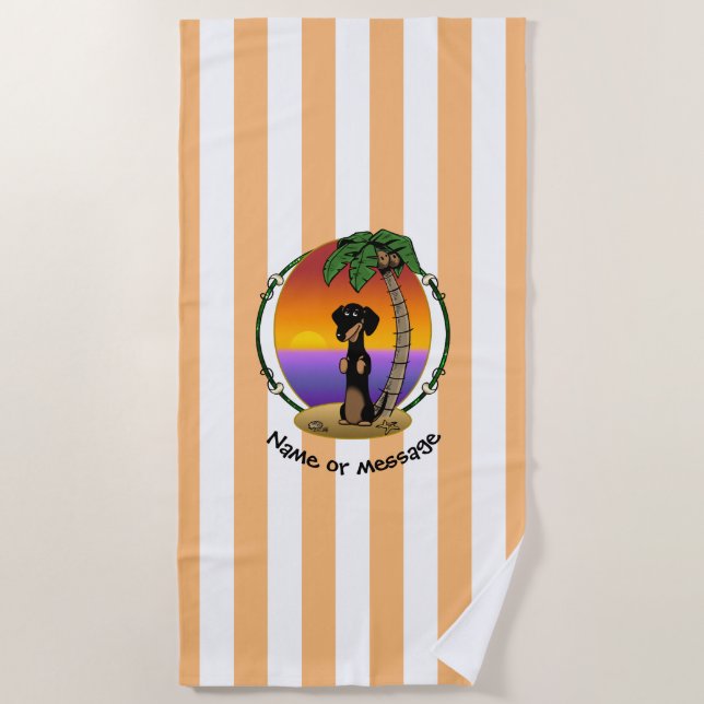Cute Tropical Island Beach Dachshund (black & tan) Beach Towel (Front)