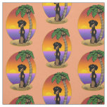 Cute Tropical Island Beach Dachshund (black &amp; tan) Fabric