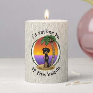 Cute Tropical Island Beach Dachshund (black & tan) Pillar Candle