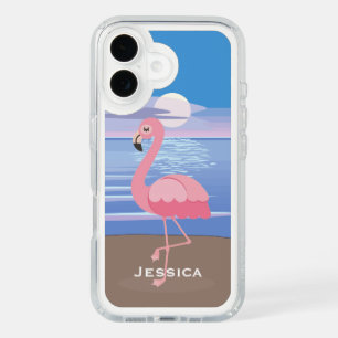 Cute Tropical Island Flamingo Personalised iPhone 16 Case