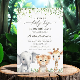 Cute Tropical Jungle Animals Safari Baby Shower Invitation